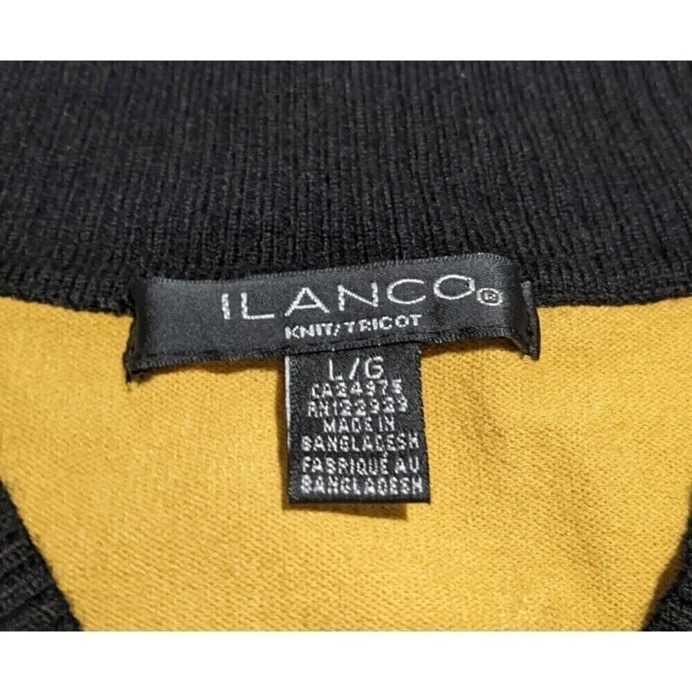 Ilanco Knit Tricot Women's Sz L Yellow Black White Stripe Top Viscose Sweater - Picture 2 of 8